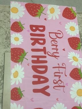 Berry First Birthday Pink Party Backdrop